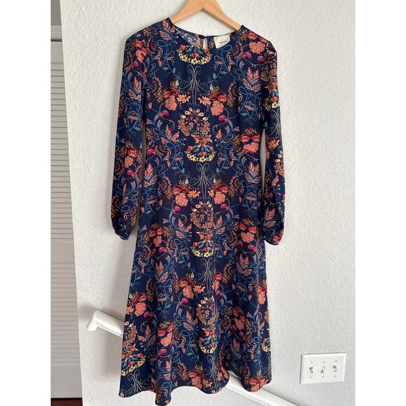 I. MADELINE Garden Splendor Blue Floral Midi Shirt Dress Brunch Cottage Demure - Picture 5 of 7